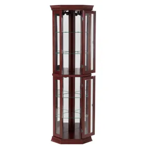 Corner Curio Cabinet With Lights, Adjustable Tempered Glass Shelves, Mirrored Back, Display Cabinet 