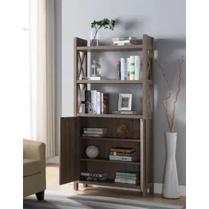 Antique Wooden Crosshatch Display Cabinet - Dark Taupe