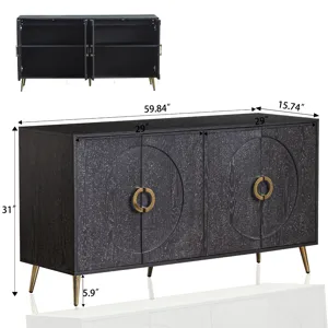 Modern Lacquered 4 Door Wooden Cabinet Sideboard Buffet Server Cabinet Storage Cabinet, For Living R