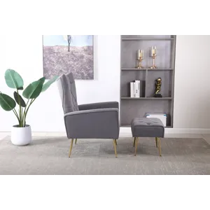 Modern Accent Chair With Ottoman, Comfy Armchair For Living Room, Bedroom, Apartment, Office - Gray