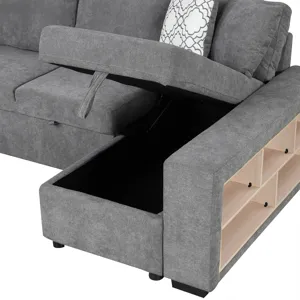 U-Shaped Sectional Sofa Pull-Out Sofa Bed With Two USB Ports, A Storage Chaise Lounge And Four Back 