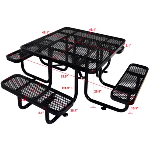 Square Outdoor Steel Picnic Table , With Umbrella Pole - Black