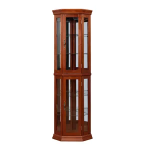 Corner Curio Cabinet With Lights, Adjustable Tempered Glass Shelves, Mirrored Back, Display Cabinet 