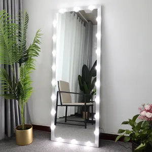Hollywood - Full Length Mirror With Lights Full Body Vanity Mirror With 3 Color Modes Lighted Standing Floor Mirror For Dressing Room Bedroom Wall Mounted Touch Control - Silver