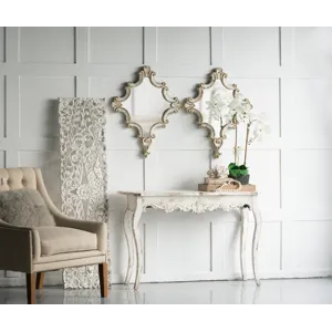 Artistic Diamond Scrollwork Mirror, Home Accent Mirror For Living Room, Entryway - Antique White