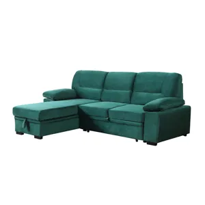 Kipling - Velvet Fabric Reversible Sleeper Sectional Sofa Chaise - Green