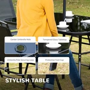Outsunny - 8 Piece Patio Dining Set With Table Umbrella, 6 Folding Chairs And Rectangle Dining Table