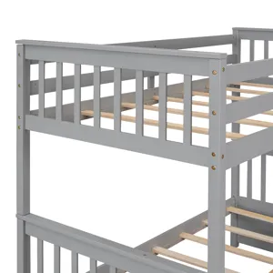 Twin Over Full Bunk Bed With Ladders And Two Storage Drawers - Gray