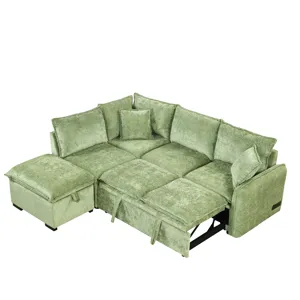 Convertible Sofa Bed Sectional Sofa Sleeper L-Shaped Sofa With A Storage Ottoman, Two Pillows, Two P