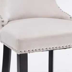 Contemporary Velvet Upholstered Wing-Back Barstools With Button Tufted Decoration And Wooden Legs, A