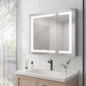 36X30\" Medicine Cabinet With LED Vanity Mirror, Anti-Fog Recessed Or Surface Mount Bathroom Double 