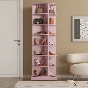 New 360 Rotating Shoe Cabinet With 7 Layers Can Accommodate Up To 28 Paris Shoes - Pink