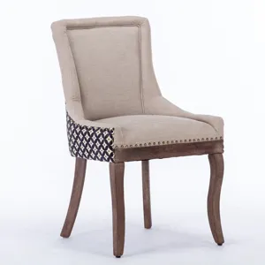 Ultra Side Dining Chair, Thickened Fabric Chairs With Neutrally Toned Solid Wood Legs, Bronze Nail H