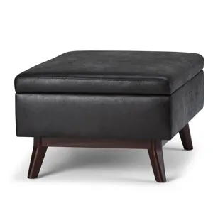 Owen - Coffee Table Storage Ottoman - Distressed Black
