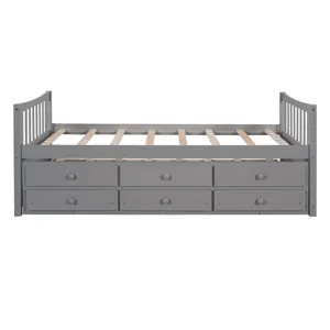 Twin Size Daybed With Trundle And Drawers - Gray