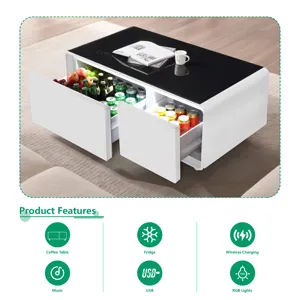 Modern Smart Coffee Table With Built-In Fridge, Bluetooth Speaker, Wireless Charging, Touch Control 