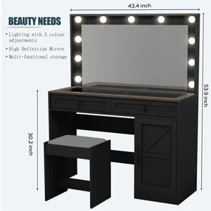 Makeup Vanity Table, Makeup Table With Large Mirror And 11 LED Light, Brightness Adjustable, Dressin