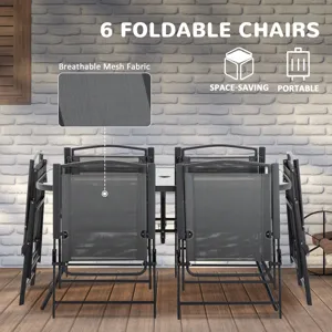 Outsunny - 8 Piece Patio Dining Set With Table Umbrella, 6 Folding Chairs And Rectangle Dining Table