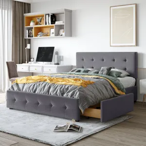 Queen Size Upholstered Platform Bed With Classic Headboard And 4 Drawers, No Box Spring Needed - Dar