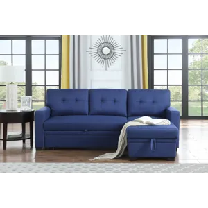 Upholstered Pull Out Sectional Sofa With Chaise - Blue
