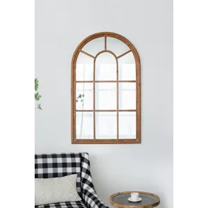 Large Arched Accent Mirror With Frame With Decorative Window Look Classic Architecture Style Solid F
