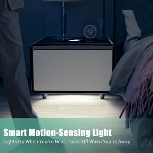Modern Smart Side Table With Built-In Fridge, Wireless Charging, Temperature Control, Power Socket, 