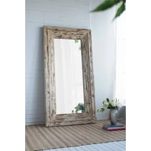 Full Length Rectangle Floor Mirror With Distressed Wood Frame - Brown