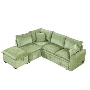 Convertible Sofa Bed Sectional Sofa Sleeper L-Shaped Sofa With A Storage Ottoman, Two Pillows, Two P