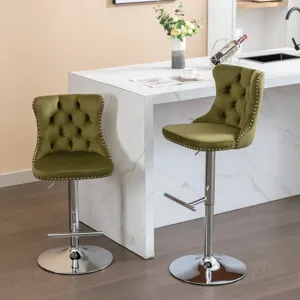 Swivel Velvet Barstools Adjusatble Seat Height From 25-33\", Modern Upholstered Chrome Base Bar Stoo