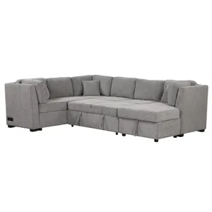 U-Shaped Sectional Sofa Pull Out Sofa Bed With Two USB Ports, Two Power Sockets, Three Back Pillows 