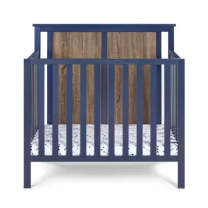 Connelly - Mini Crib With Mattress Pad Midnight - Blue / Vintage Walnut