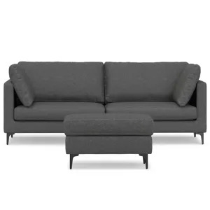 Ava - 90\" Mid Century Sofa with Ottoman Set - Pebble Gray