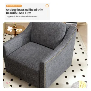 360 Degree Swivel Armchair Cotton Linen Skin-Friendly Fabric Ergonomic Design Brass Nail Decorative 