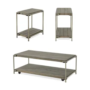 Corbeta - 3 Piece Metal Frame Wood Living Room Coffee Table And 2 Chairside Tables Set, Aged Graphit