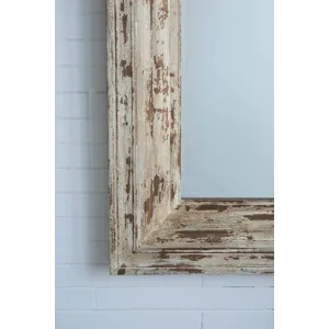 Full Length Rectangle Floor Mirror With Distressed Wood Frame - Brown