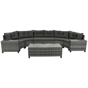 8 Pieces Outdoor Wicker Round Sofa Set, Half-Moon Sectional Sets All Weather, Curved Sofa Set With R