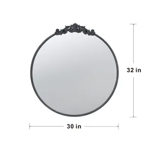 Classic Design Mirror With Round Shape And Baroque Inspired Frame For Bathroom, Entryway Console Lea