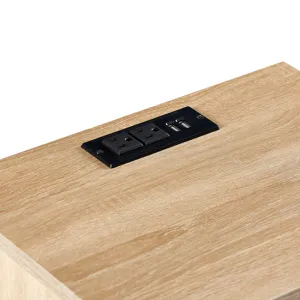 15.75\" Rattan End Table With Power Outlet & USB Ports, Modern Nightstand With Drawer And Solid Wood