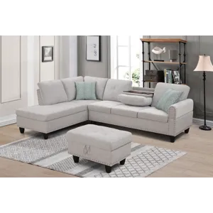 Alger - 98" Wide Left Hand Facing Sofa & Chaise With Ottoman - Light Gray