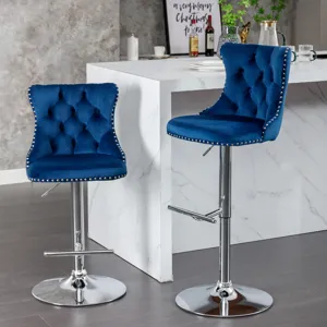 Swivel Velvet Barstools Adjusatble Seat Height From 25-33\", Modern Upholstered Chrome Base Bar Stoo