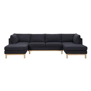 Hallie - Wide Sherpa Double Chaise U-Shape Sectional Sofa - Black