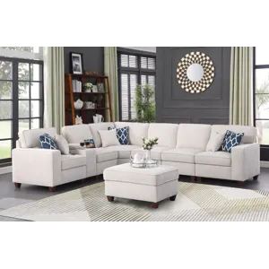 Rene - Sectional Sofa With Ottoman - Beige