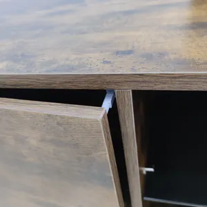 Rustic Brown TV Console With Push-To-Open Storage Cabinet For TV, Wood & Glass TV Stand For Living R