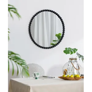 Circle Mirror With Metal Beaded Frame, Wall Mirror For Living Room Bedroom Entryway - Black