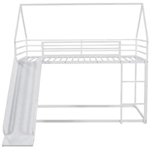 Twin Over Twin House Bunk Bed With Ladder And Slide - White