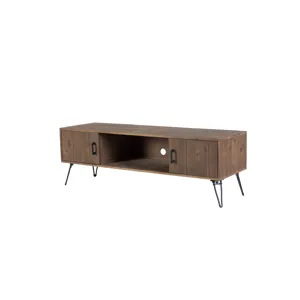 Industrial Style Reclaimed Wood Media TV Stand With Storage Cabinet For Living Media Room - Natural