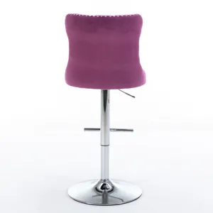 Swivel Velvet Barstools, Adjusatble Seat Height 1712PP (Set of 2) - Purple