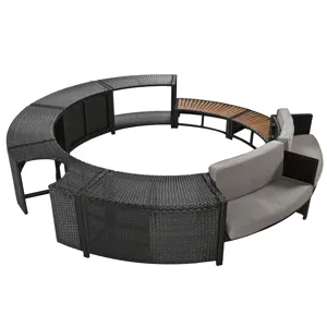 Spa Surround Spa Frame Patio Rattan Sofa Set With Storage Spaces, Mini Sofa And Comfortable Cushion 