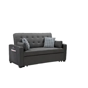 William - Modern Fabric Sleeper Sofa With 2 USB Charging Ports And 4 Accent Pillows - Gray