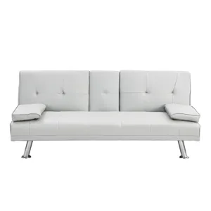 Futon Sofa Bed With Armrest Two Holders - White